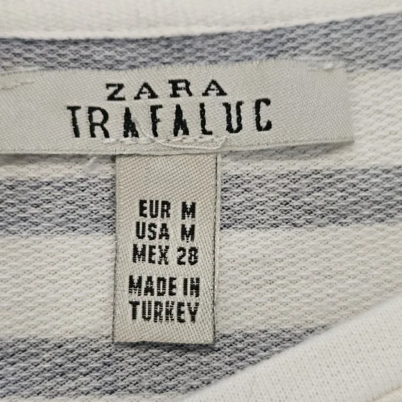 Zara Stripe Knot Front Tee Navy Blue White Size M Summer Vacation Cropped Preppy - Picture 3 of 6